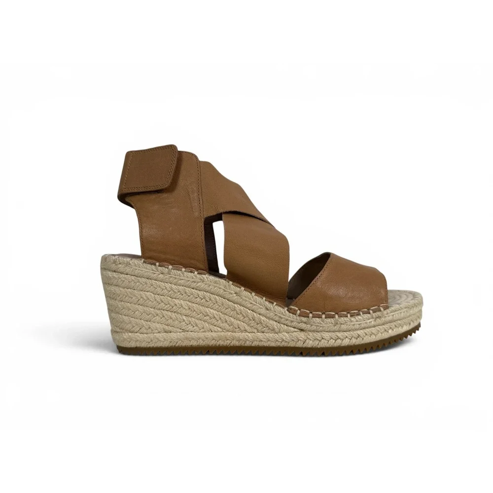 Eileen Fisher Willow Espadrille Wedge Sandal Tan Tumbled Leather Womens‎ 7.5